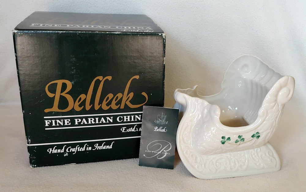 Belleek Fine Parian China Millennium 2000 Irish Porcelain Shamrock Sleigh